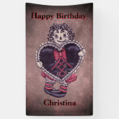 Happy Birthday Gothische Grunge Lappenpop Hart Spandoek (Verticaal)