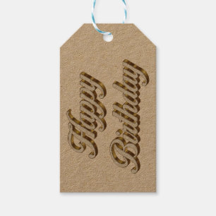 Happy Birthday Goud Elegante Typografie Cadeaulabel