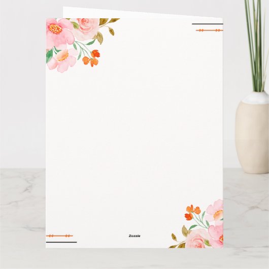 Happy Birthday | Goud en Blush roze bloemen Kaart (Achterkant)