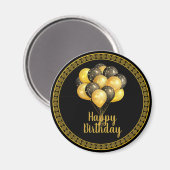 Happy Birthday, goud en zwart, Magneet (Voorkant / Achterkant)