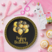 Happy Birthday, goud en zwart, Papieren Bordje (Feest)