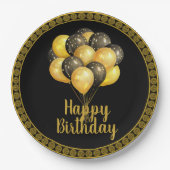 Happy Birthday, goud en zwart, Papieren Bordje (Voorkant)