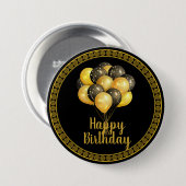 Happy Birthday, goud en zwart, Ronde Button 7,6 Cm (Voorkant /achterkant)