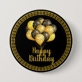 Happy Birthday, goud en zwart, Ronde Button 7,6 Cm (Voorkant)