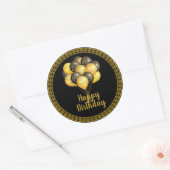 Happy Birthday, goud en zwart, Ronde Sticker (Envelop)