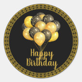 Happy Birthday, goud en zwart, Ronde Sticker (Voorkant)