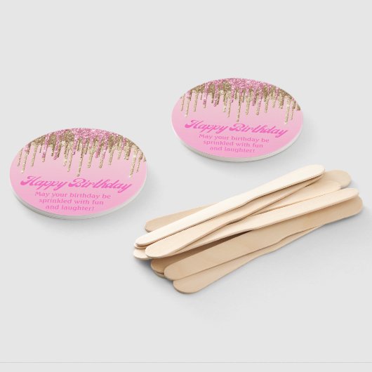 Happy Birthday Goud Roze Glitters Retro Script Handwaaier (Niet-gemonteerd)