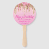 Happy Birthday Goud Roze Glitters Retro Script Handwaaier (Voorkant)