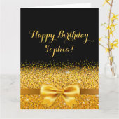 Happy Birthday goudboeg met vonk op zwart Kaart (Gele Bloem)