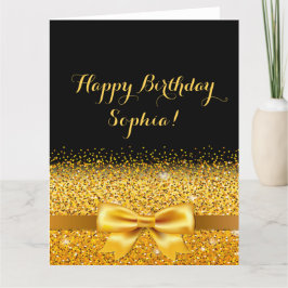 Happy Birthday goudboeg met vonk op zwart Kaart