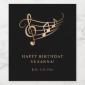 Happy Birthday Gouden Muzieknoten Elegant Wijn Etiket (Enkel label)
