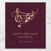 Happy Birthday Gouden Muzieknoten Elegant Wijn Etiket (Enkel label)