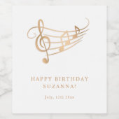 Happy Birthday Gouden Muzieknoten Elegant Wijn Etiket (Enkel label)