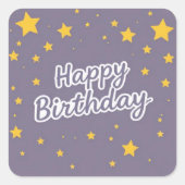Happy Birthday Gouden Sterren op Blauw Vierkante Sticker (Voorkant)
