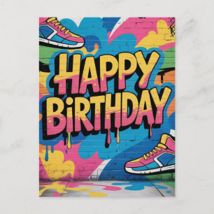 Happy Birthday Graffiti Muur met Sneakers Feestdagenkaart