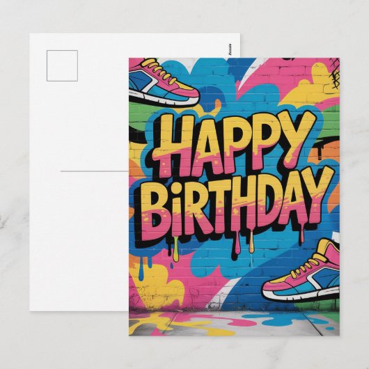 Happy Birthday Graffiti Muur met Sneakers Feestdagenkaart (Voorkant / Achterkant)