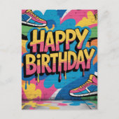Happy Birthday Graffiti Muur met Sneakers Feestdagenkaart (Voorkant)