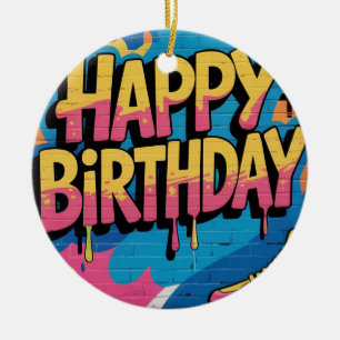 Happy Birthday Graffiti Muur met Sneakers Keramisch Ornament