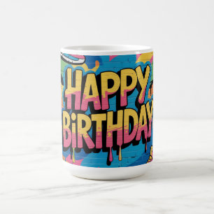 Happy Birthday Graffiti Muur met Sneakers Koffiemok