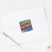 Happy Birthday Graffiti Muur met Sneakers Vierkante Sticker (Envelop)