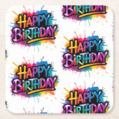 Happy Birthday Graffiti Pink Coaster Kartonnen Onderzetters (Voorkant)