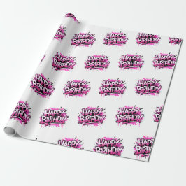 Happy Birthday Graffiti Pink Gift Wrap Cadeaupapier