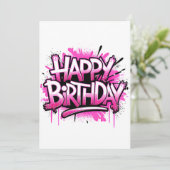 Happy Birthday Graffiti Pink Invitation editable Kaart (Staand voorkant)