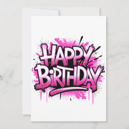 Happy Birthday Graffiti Pink Invitation Kaart