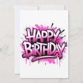 Happy Birthday Graffiti Pink & White Invite Kaart (Voorkant)