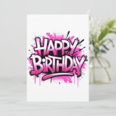 Happy Birthday Graffiti Pink & White Invite Kaart (Staand voorkant)