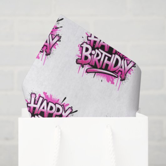 Happy Birthday Graffiti Pink & White Tissuepapier (Cadeauzakje)