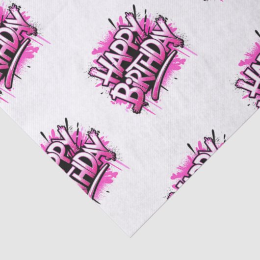 Happy Birthday Graffiti Pink & White Tissuepapier (Detail)
