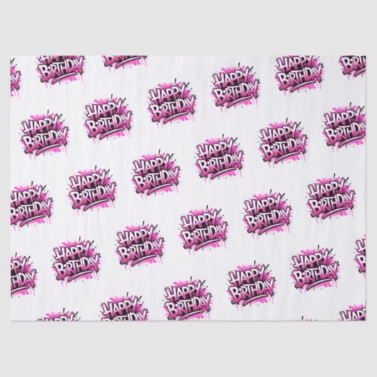 Happy Birthday Graffiti Pink & White Tissuepapier (Voorkant)