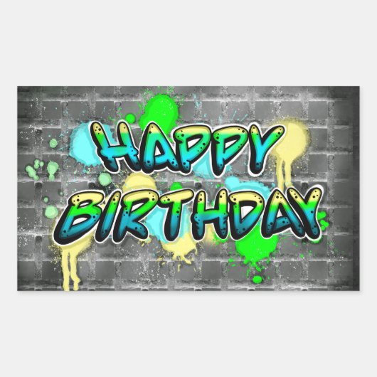 Happy Birthday | Graffiti-tekst Rechthoekige Sticker (Voorkant)