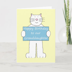 Happy Birthday Granddochter Cartoon White Cat Kaart