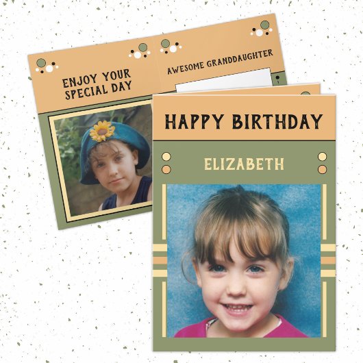 Happy Birthday Granddochter naam foto groen Kaart