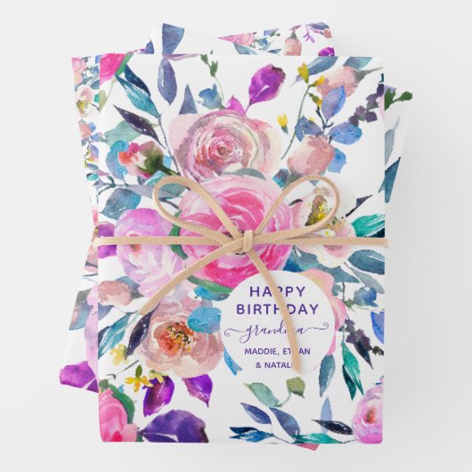 Happy Birthday Grandma Floral Inpakpapier Vel (In situ)