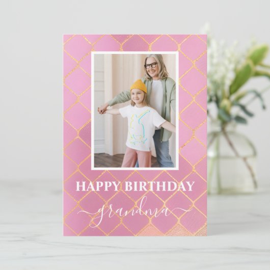 Happy Birthday Grandma-fotokaart Feestdagenkaart (Staand voorkant)