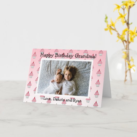 Happy Birthday Grandma-fotokaart Kaart (Gele Bloem)