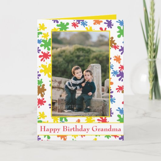Happy Birthday Grandma Paint Splatter Foto Kaart (Voorkant)
