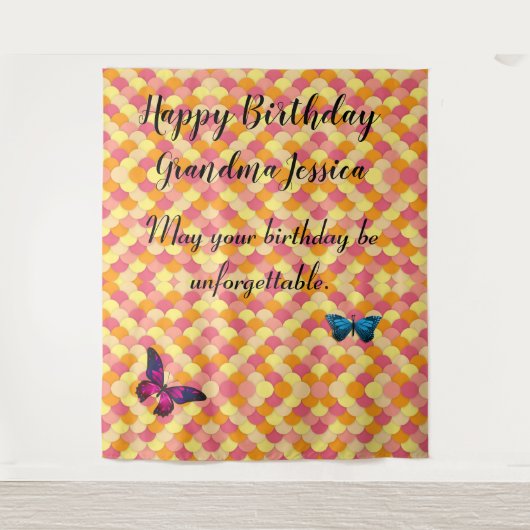 Happy Birthday Grandma Scallops Butterfly Pattern Wandkleed (Voorkant)