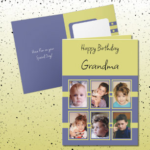 Happy Birthday Grandma voegt 6 foto's paars groen Kaart
