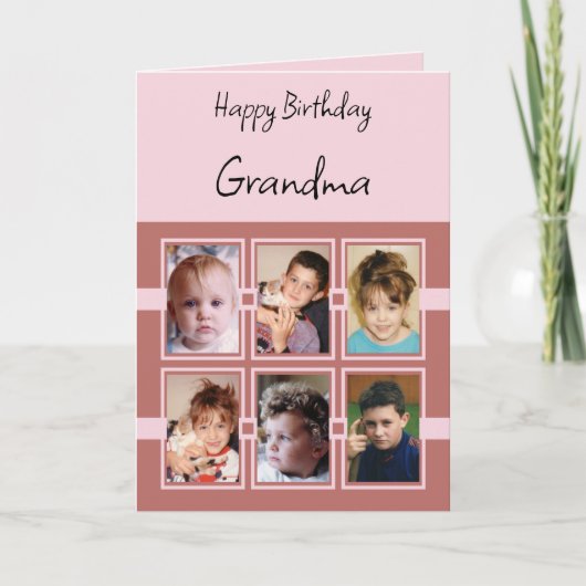 Happy Birthday Grandma voegt 6 foto's roze zalm to Kaart (Voorkant)