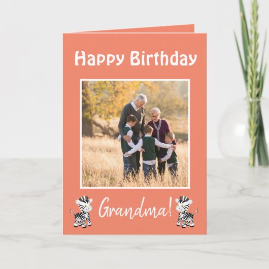 Happy Birthday Grandma Zebra Theme Foto Feestdagen Kaart (Voorkant)