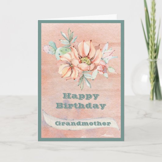 Happy Birthday Grandmoeder Waterverf Cactus Kaart (Voorkant)