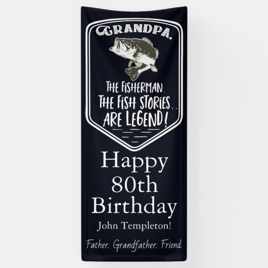 Happy Birthday Grandpa Bass Vist Age Banner (Verticaal)