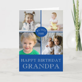 Happy Birthday Grandpa Blue Photo Collage Card Kaart