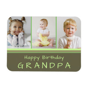 Happy Birthday Grandpa Photo Collage Green Magneet