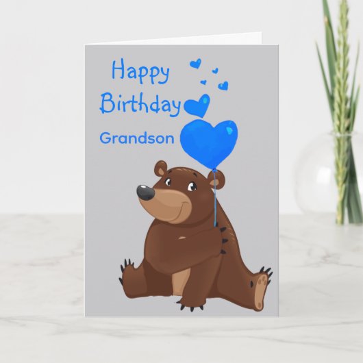 Happy Birthday Grandson Balloon Bear Kaart (Voorkant)