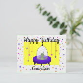 Happy Birthday, Grandson, Cute Space Alien Briefkaart (Staand voorkant)